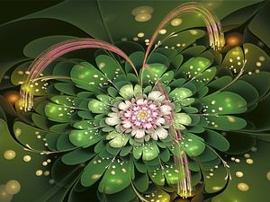 Preview wallpaper fractal, flower petals, green, pink