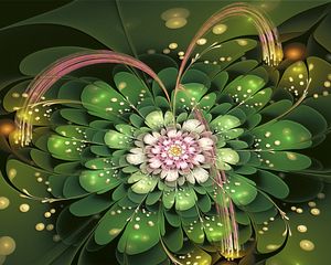 Preview wallpaper fractal, flower petals, green, pink