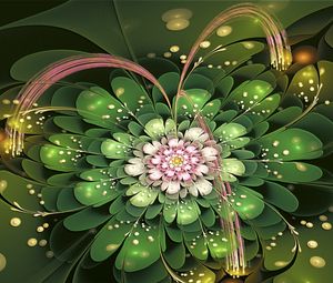 Preview wallpaper fractal, flower petals, green, pink