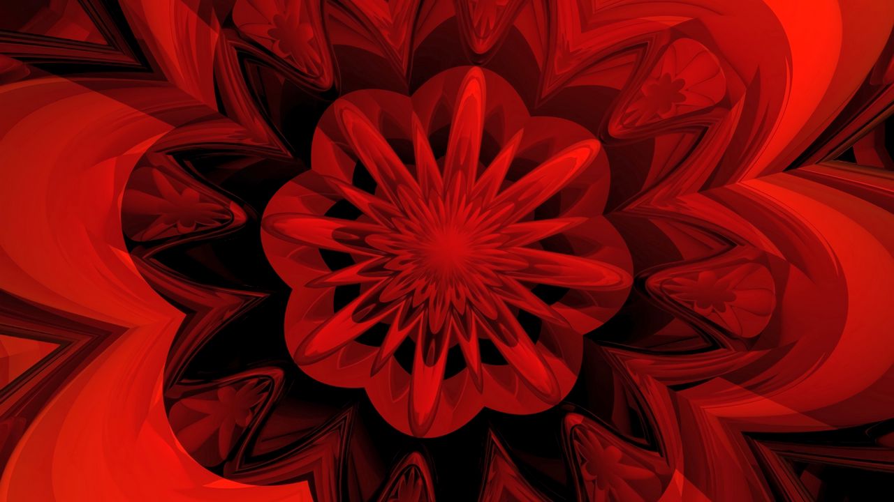 Wallpaper fractal, flower, red, digital, abstraction