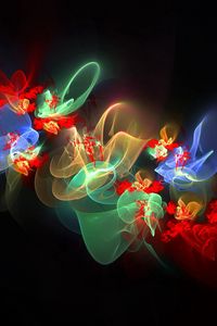 Preview wallpaper fractal, flowers, flowering, smoke, glare, multicolored, patterns