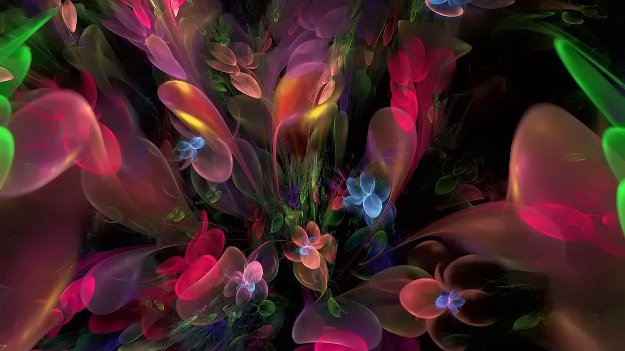 Wallpaper fractal, flowers, multicolored, smoke