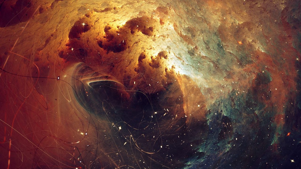 Wallpaper fractal galaxy, particles, filaments, space