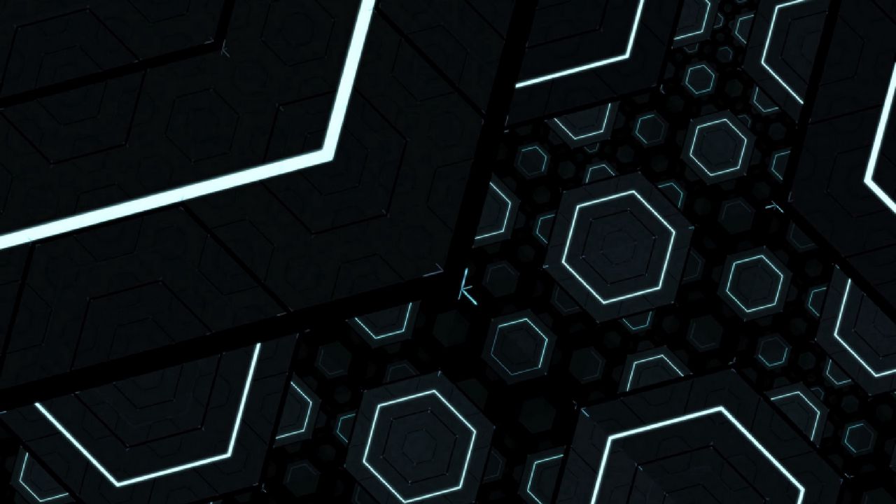 Wallpaper fractal, geometric, hexagons, lines, dark