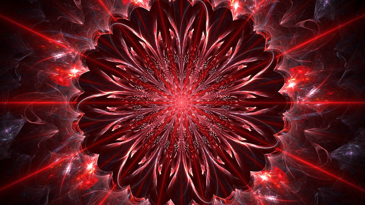 Wallpaper fractal, glare, rays, abstraction, red