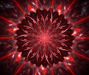 Preview wallpaper fractal, glare, rays, abstraction, red