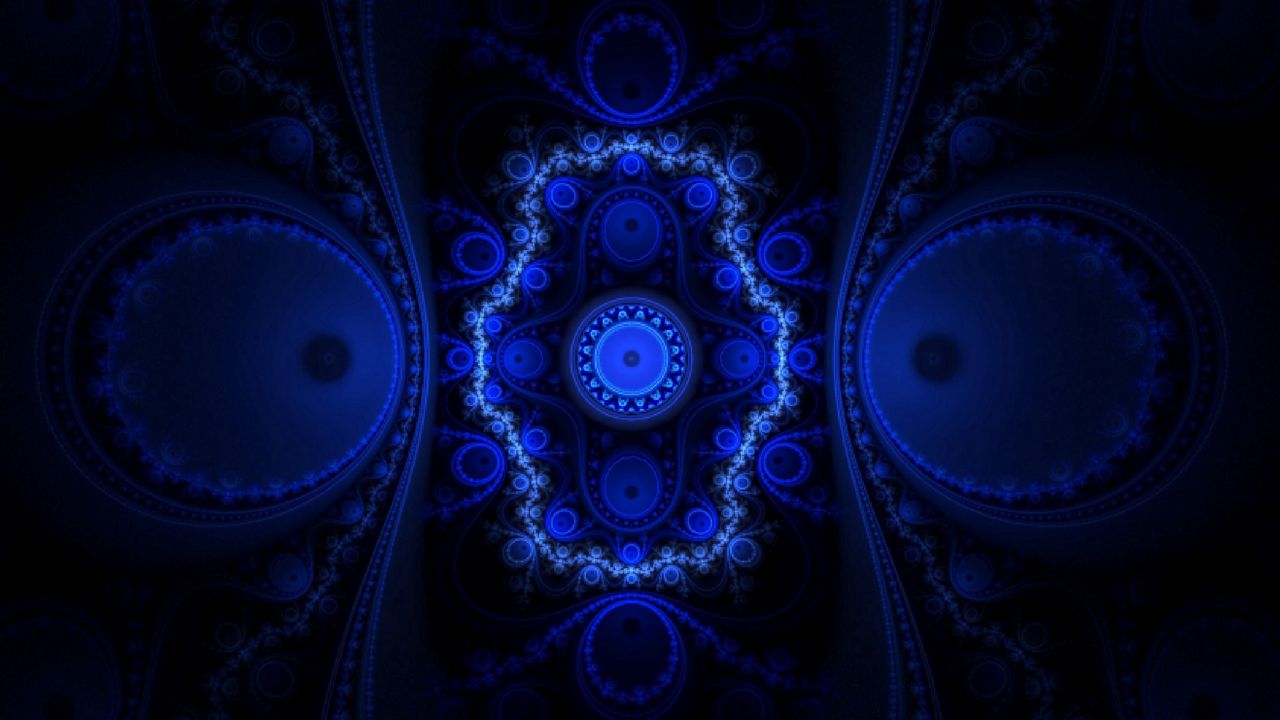 Wallpaper fractal, glow, blue, dark, abstraction