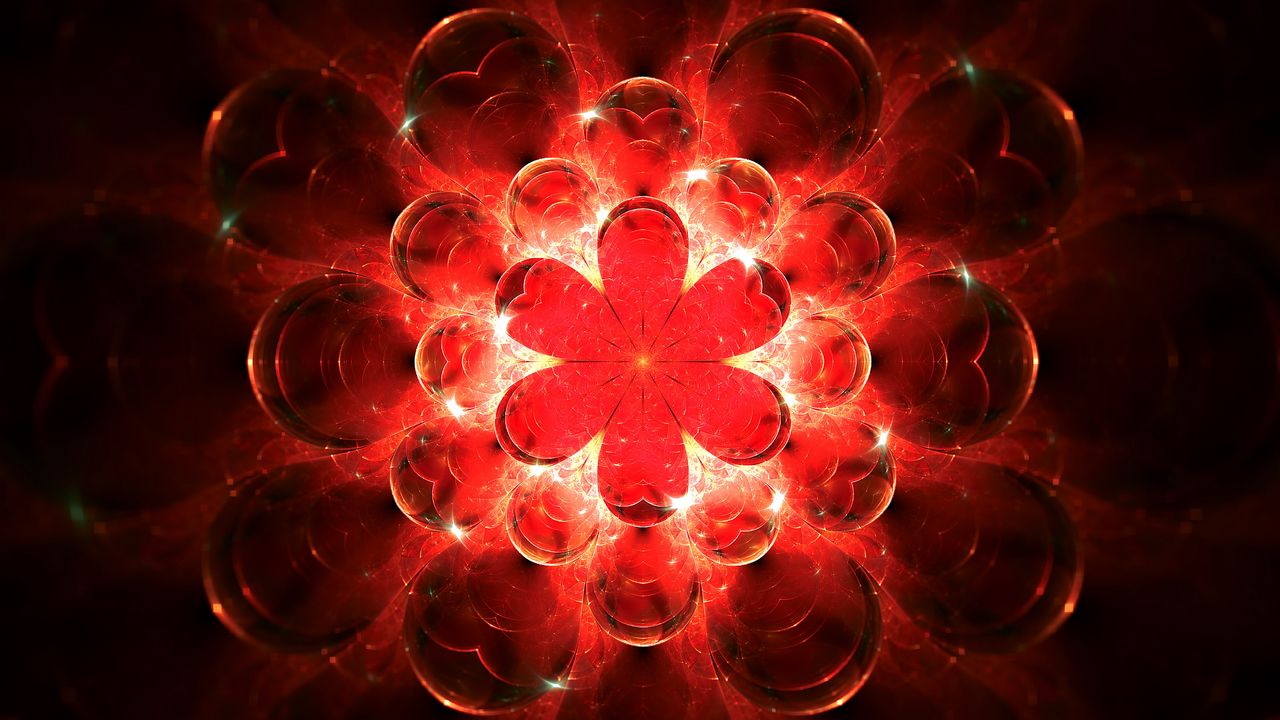 Wallpaper fractal, glow, red, bright, flower, abstraction