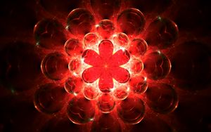 Preview wallpaper fractal, glow, red, bright, flower, abstraction