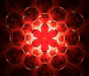 Preview wallpaper fractal, glow, red, bright, flower, abstraction