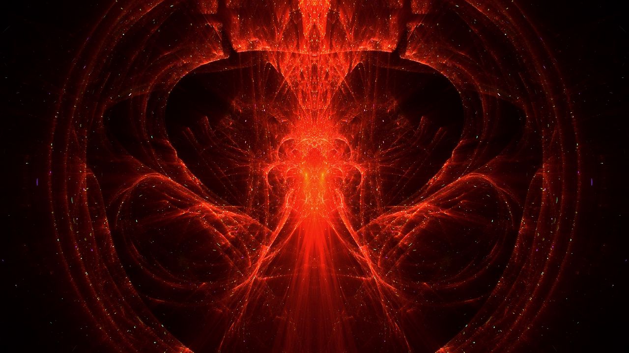 Wallpaper fractal, glow, red, light, abstraction