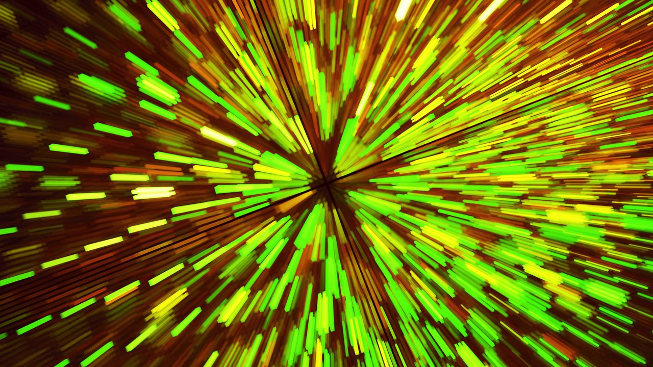 Wallpaper fractal, glow, sparks, bright, green