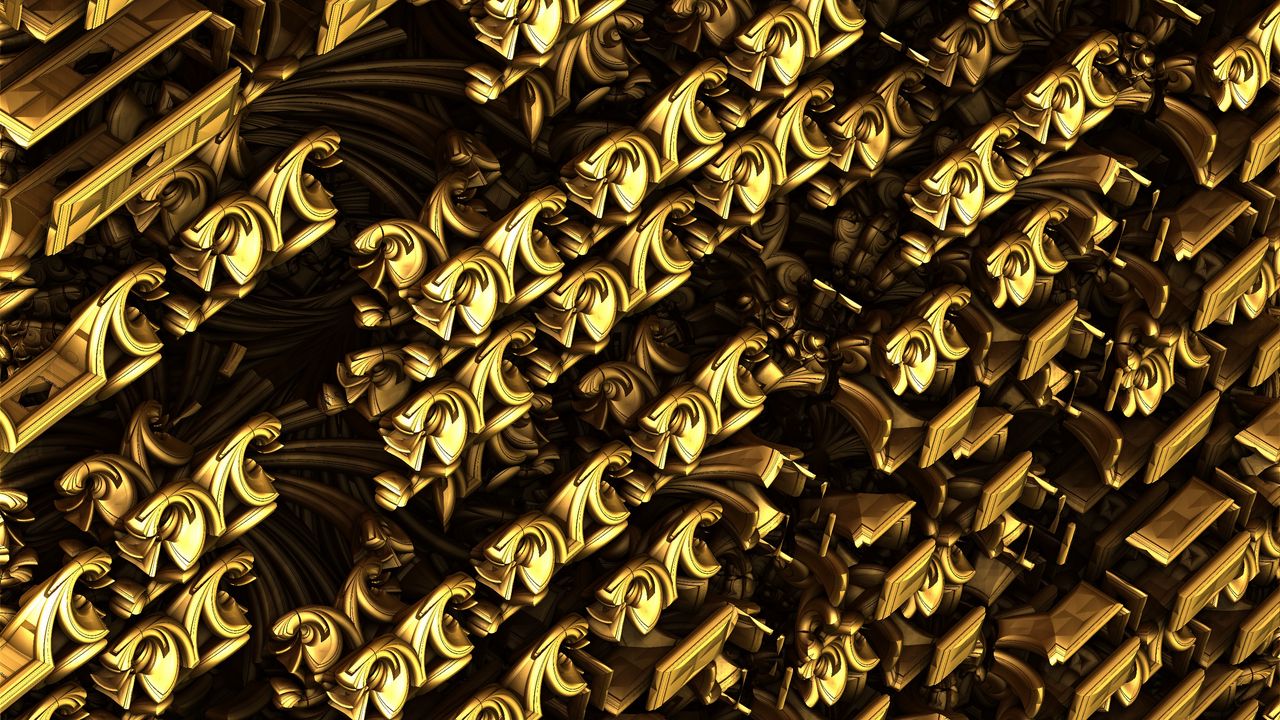 Wallpaper fractal, gold, structure, abstraction