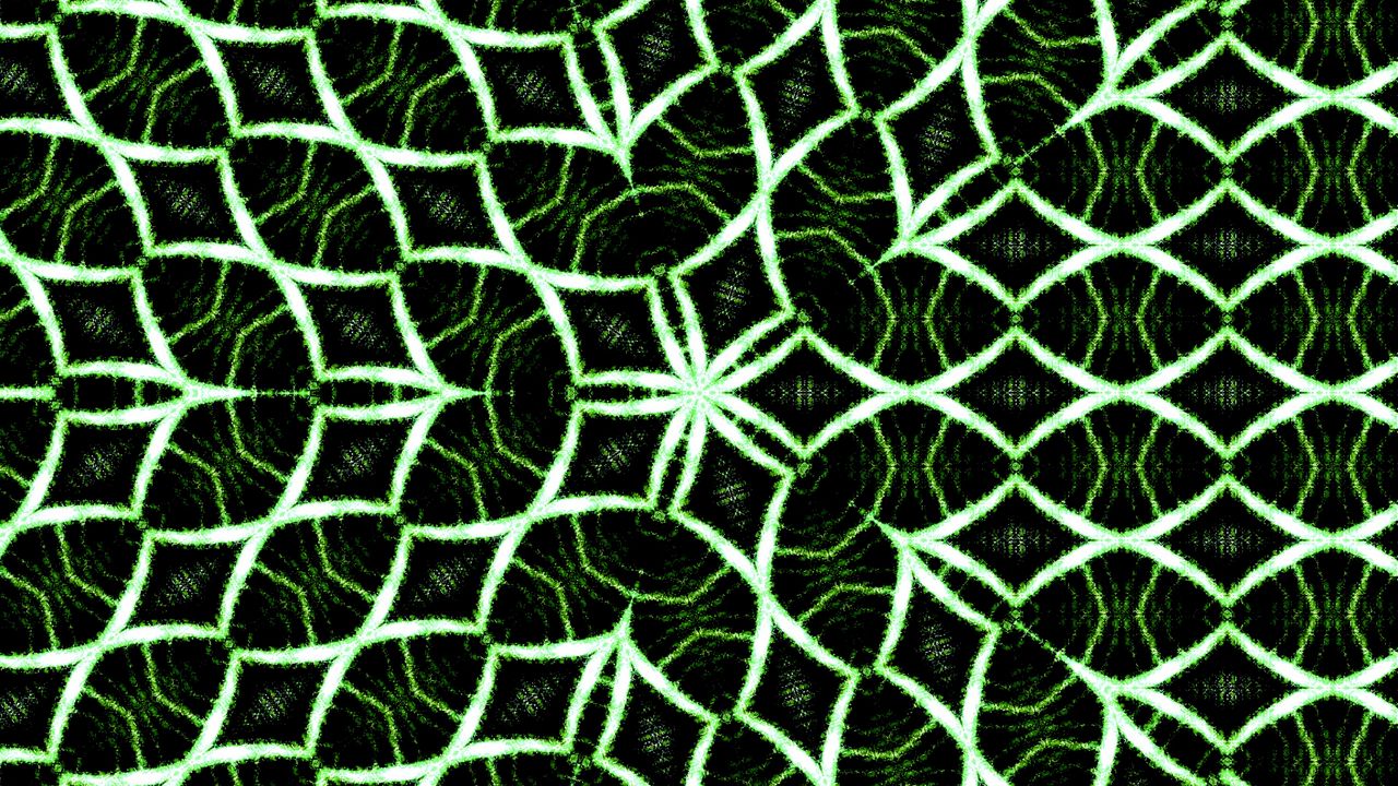 Wallpaper fractal, green, glow, lines, grid, kaleidoscope