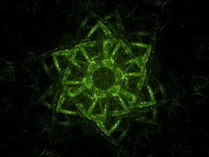 Preview wallpaper fractal, green, glow, symbol, abstraction