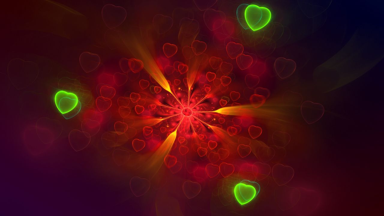 Wallpaper fractal, hearts, bright, pattern, abstraction