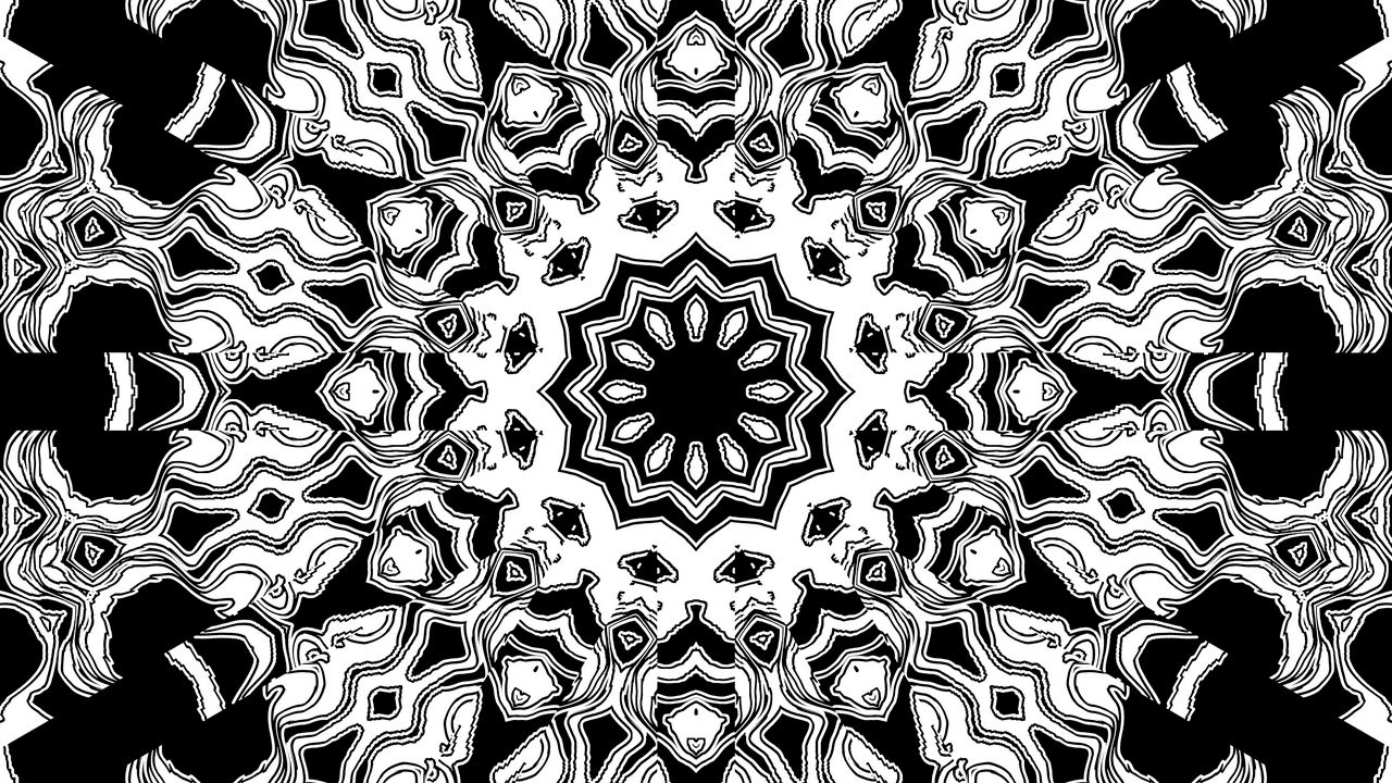 Wallpaper fractal, kaleidoscope, abstraction, shapes, black and white