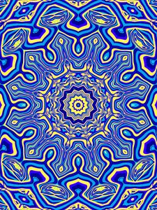 Preview wallpaper fractal, kaleidoscope, abstraction, shapes, blue, yellow