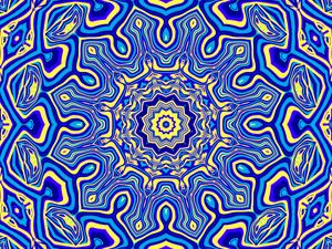 Preview wallpaper fractal, kaleidoscope, abstraction, shapes, blue, yellow