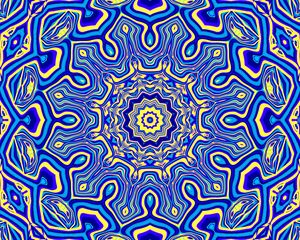 Preview wallpaper fractal, kaleidoscope, abstraction, shapes, blue, yellow