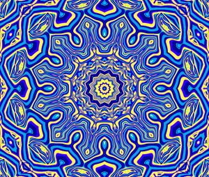 Preview wallpaper fractal, kaleidoscope, abstraction, shapes, blue, yellow