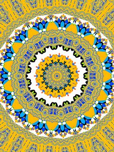 Preview wallpaper fractal, kaleidoscope, abstraction, shapes, background, yellow