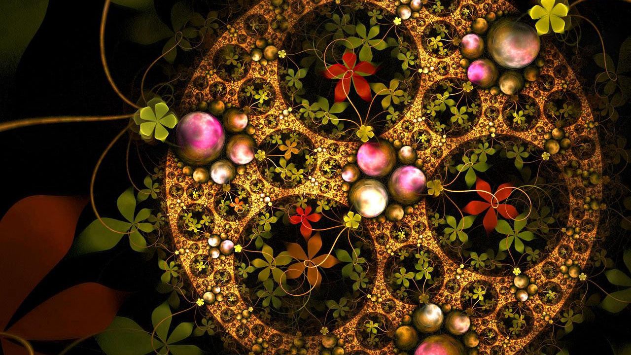 Wallpaper fractal, kaleidoscope, multicolored, flowers, flowering