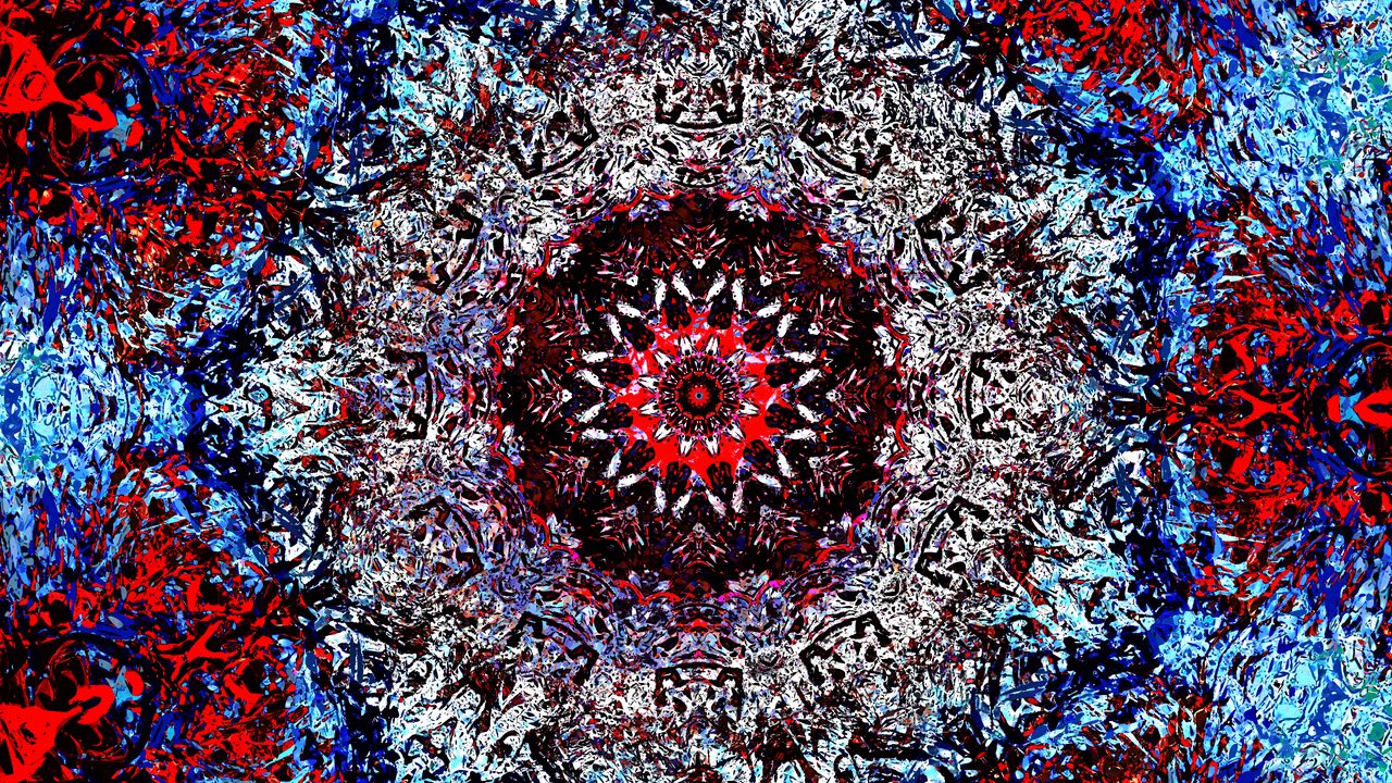 Wallpaper fractal, kaleidoscope, pattern, abstraction, blue, red
