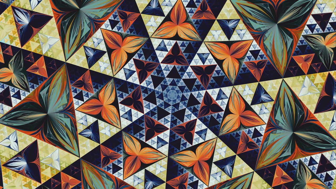 Wallpaper fractal, kaleidoscope, triangles, pattern, symmetry