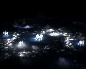 Preview wallpaper fractal, lake, flowers, lilies, smoke