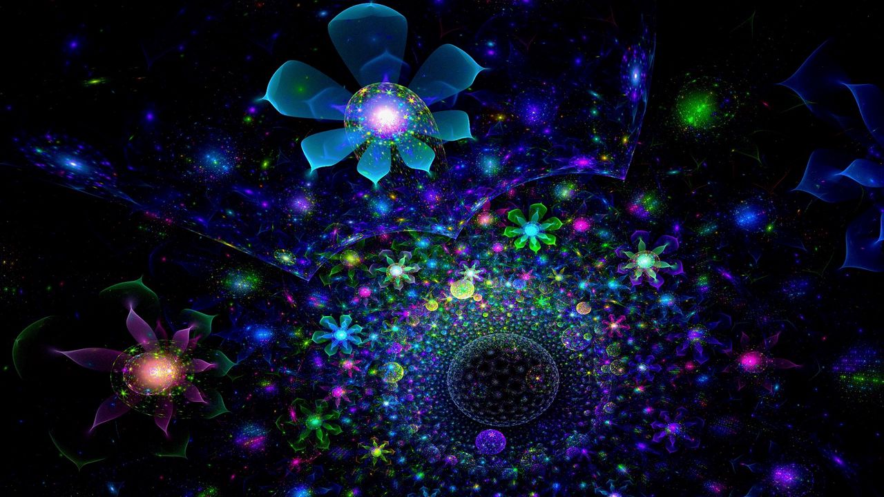 Wallpaper fractal, light, blue, flowers