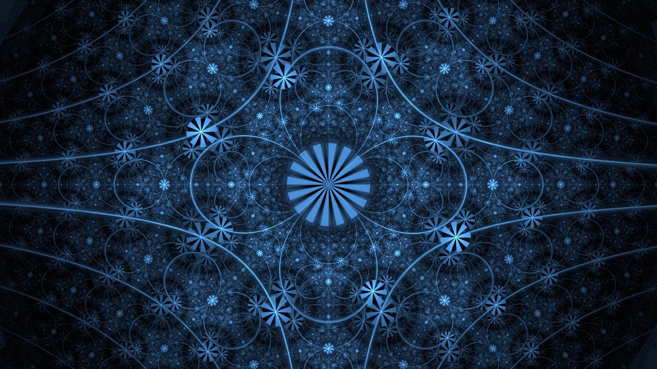 Wallpaper fractal, lines, circles, blue, abstraction