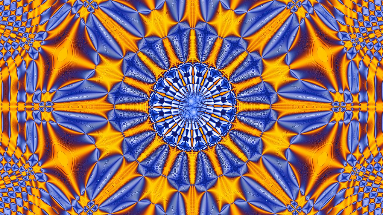 Wallpaper fractal, pattern, abstraction, blue, yellow