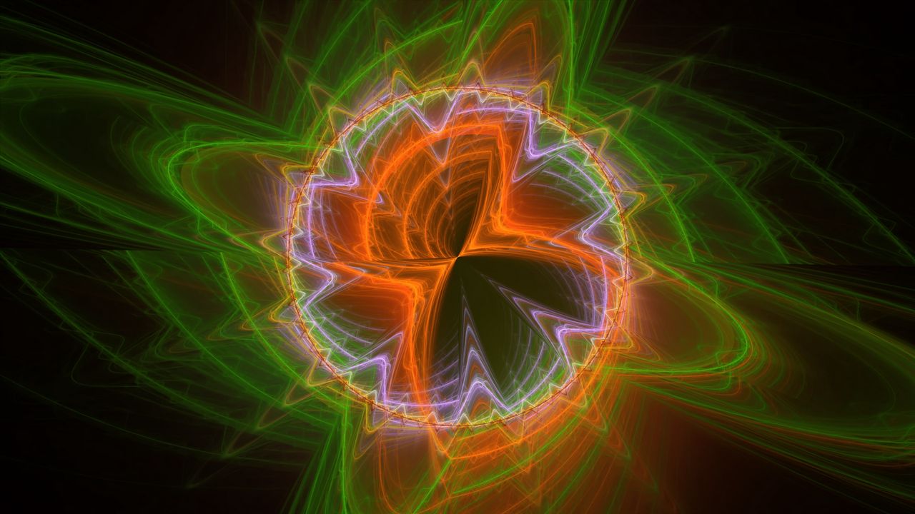 Wallpaper fractal, pattern, abstraction, glow, orange, green