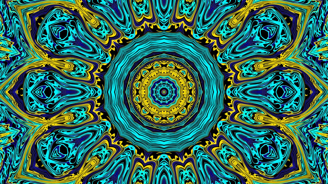Wallpaper fractal, pattern, blue, yellow, abstraction