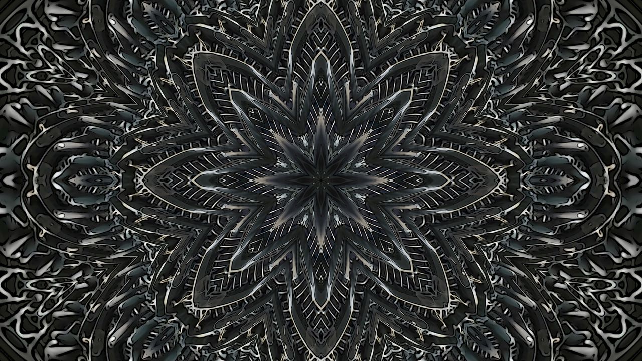 Wallpaper fractal, pattern, flower, abstraction, black and white