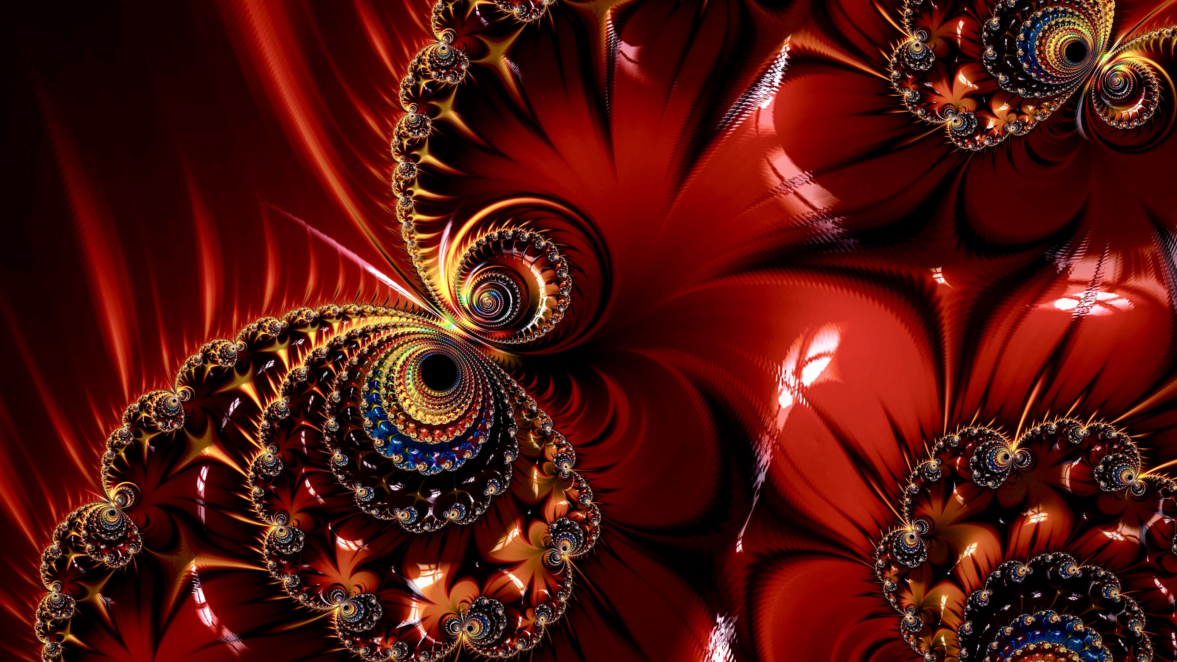 Download wallpaper 3840x2160 fractal, pattern, glare, abstraction, red