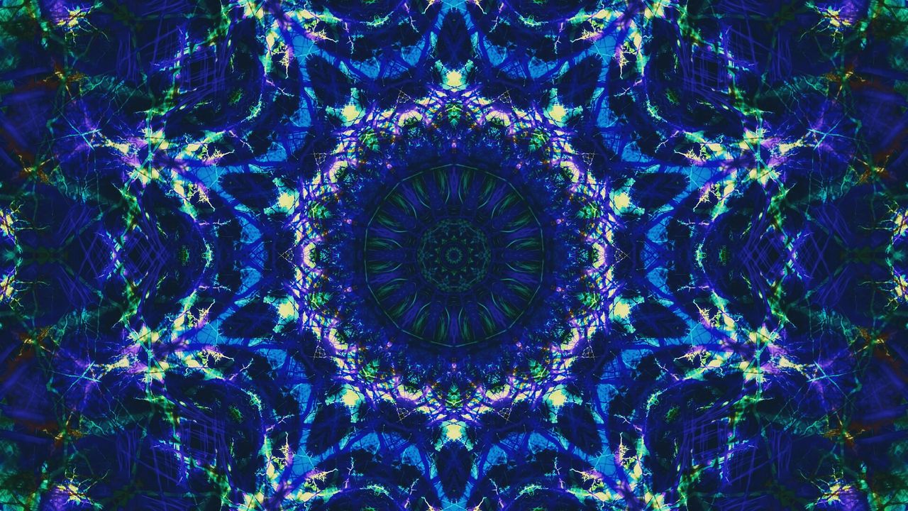 Wallpaper fractal, pattern, glow, blue, green, abstraction