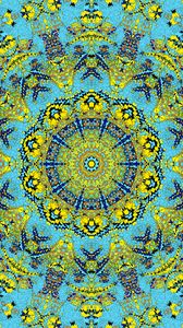 Preview wallpaper fractal, pattern, kaleidoscope, abstraction, blue, yellow