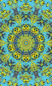 Preview wallpaper fractal, pattern, kaleidoscope, abstraction, blue, yellow