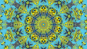 Preview wallpaper fractal, pattern, kaleidoscope, abstraction, blue, yellow
