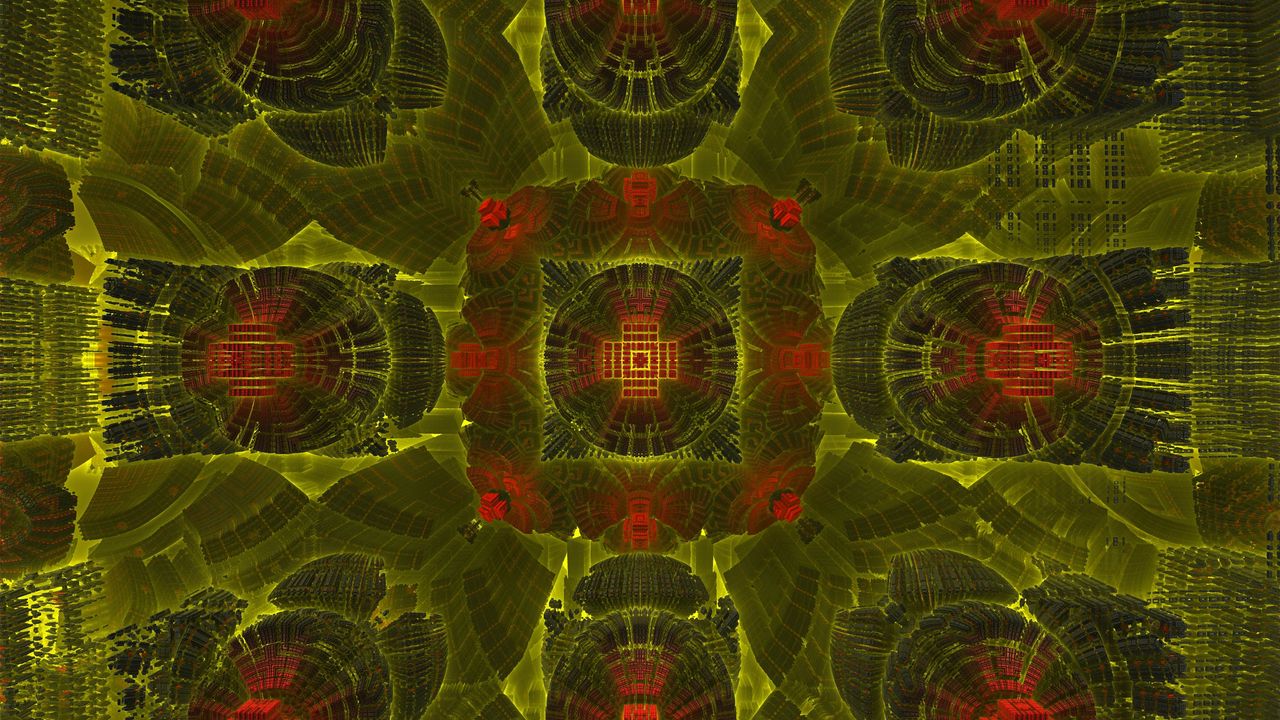 Wallpaper fractal, pattern, shapes, abstraction, green, red