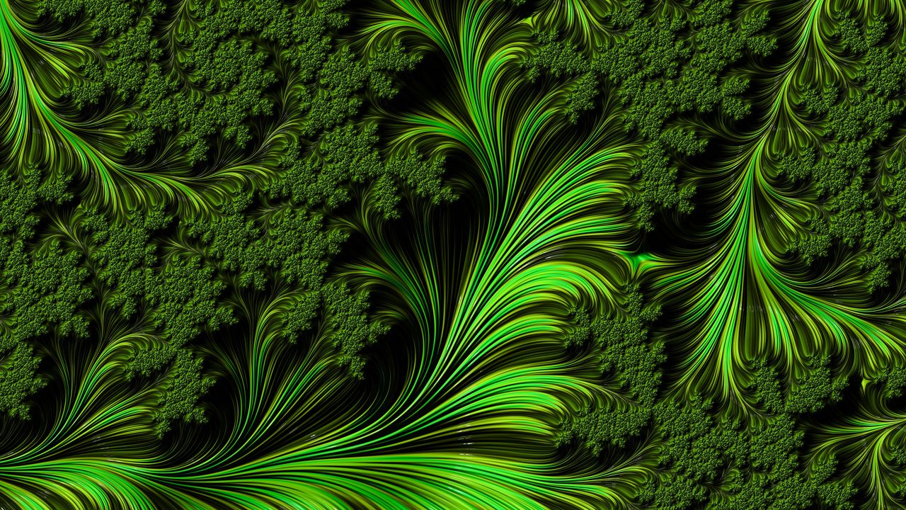 Wallpaper fractal, pattern, shapes, green, abstraction