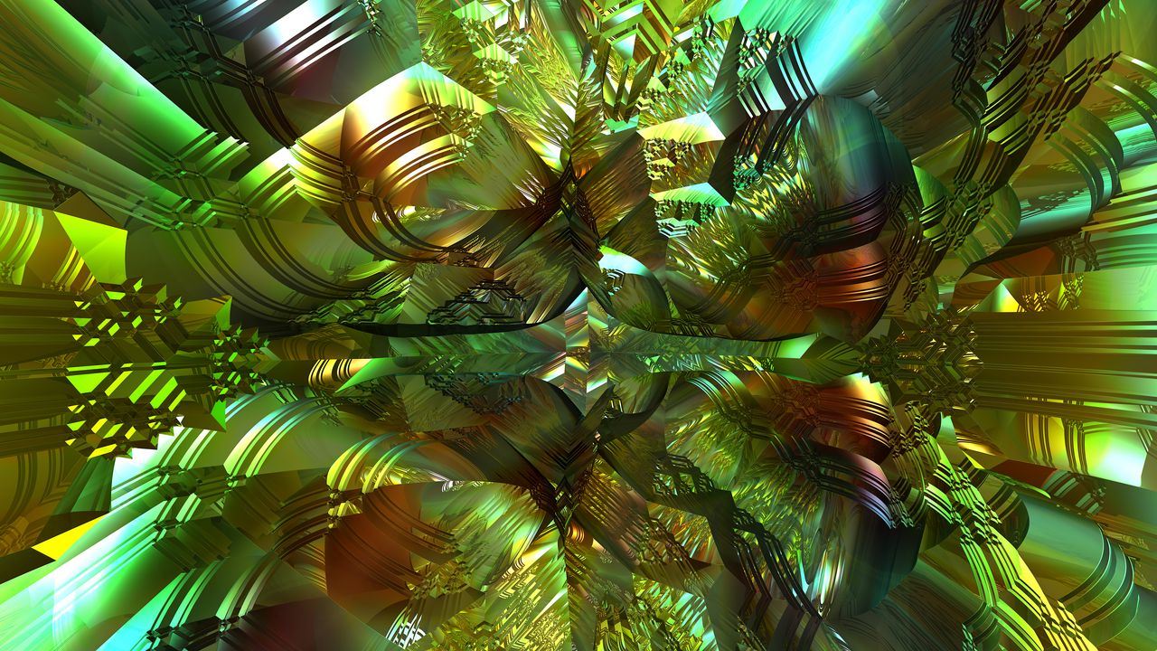 Wallpaper fractal, pattern, shapes, abstraction, green