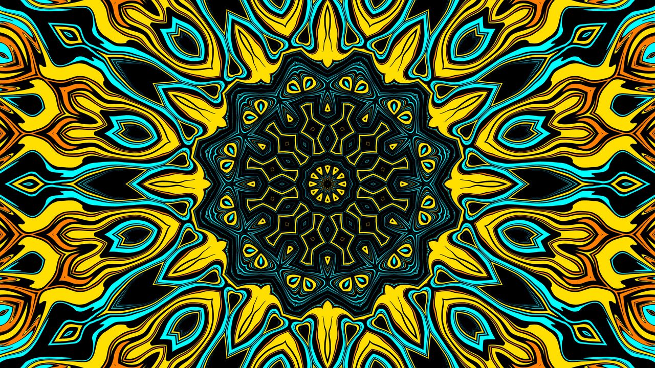 Wallpaper fractal, pattern, shapes, yellow, blue