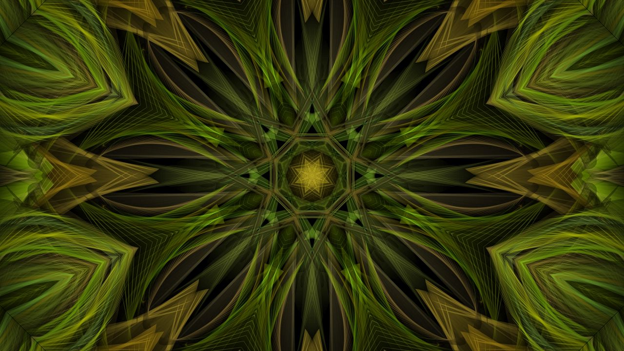 Wallpaper fractal, pattern, star, abstraction, green