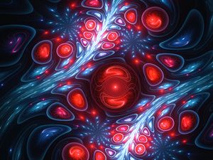 Preview wallpaper fractal, patterns, circles, dark, blue, red