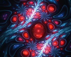 Preview wallpaper fractal, patterns, circles, dark, blue, red