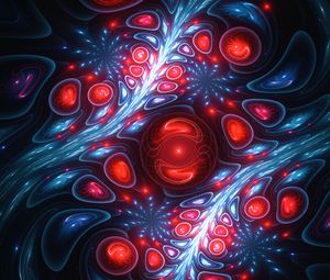 Preview wallpaper fractal, patterns, circles, dark, blue, red