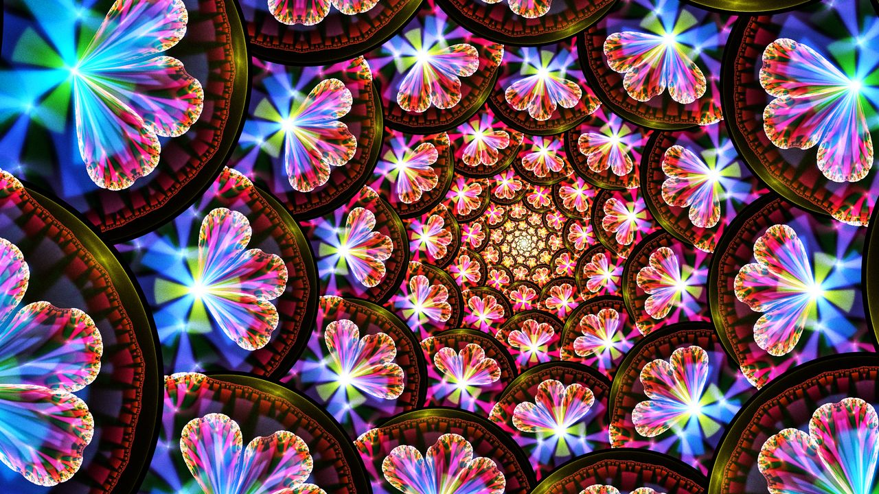 Wallpaper fractal, petals, glow, abstraction, colorful